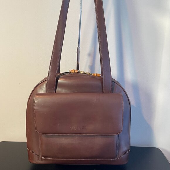 Gucci Tom Ford Era Vintage Brown Patent Leather Large Bamboo Bag - Preowned - Picture 1 of 16